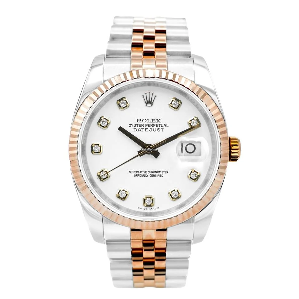 Rolex 116231 Datejust 36mm 18K Rose Gold White Diamond Dial Jubilee Bracelet Box and Papers 2011