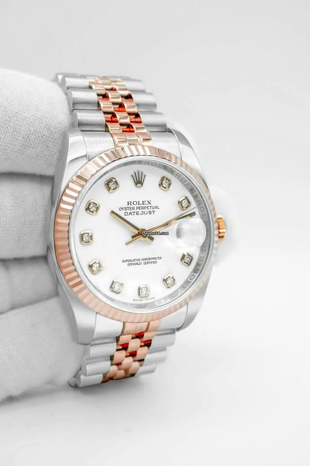 Rolex 116231 Datejust 36mm 18K Rose Gold White Diamond Dial Jubilee Bracelet Box and Papers 2011