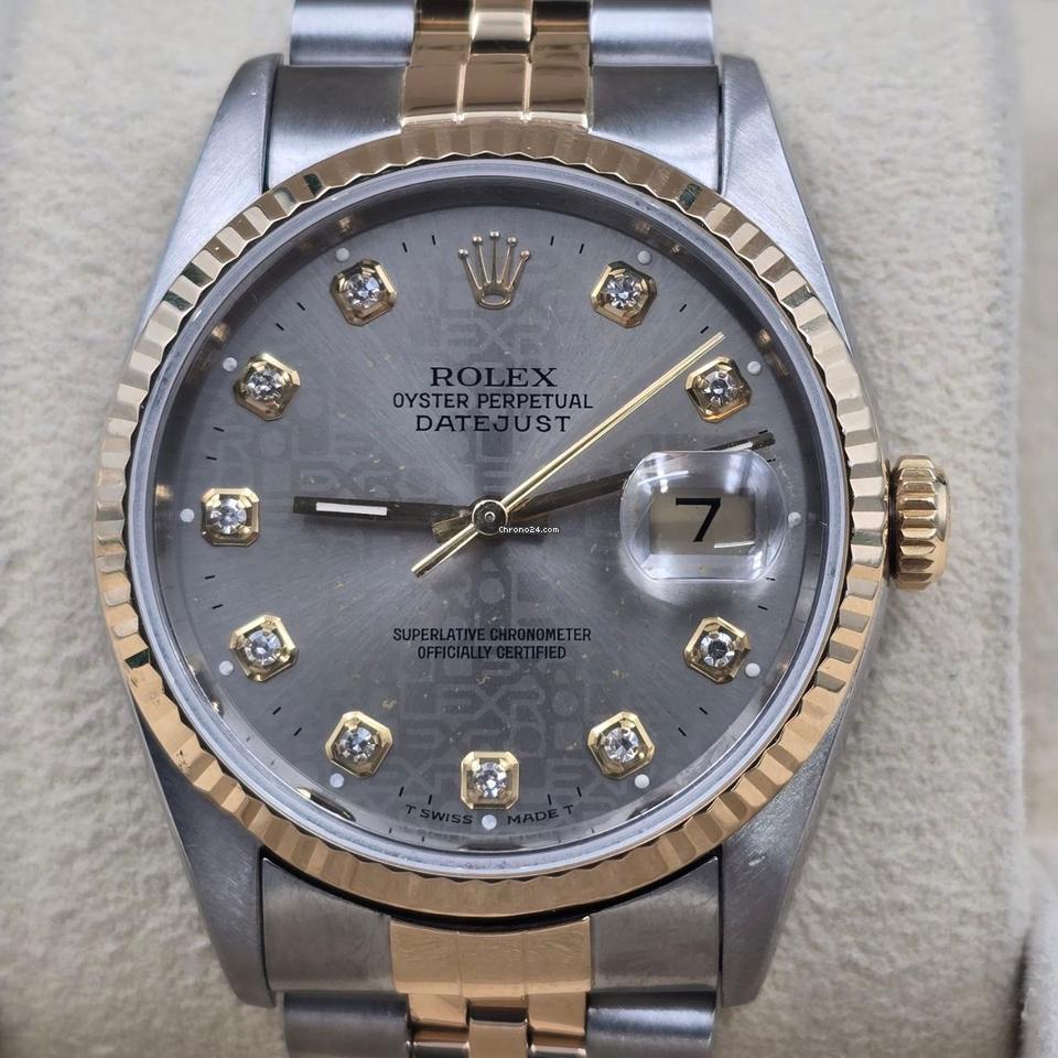 Rolex Datejust 36 Datejust 36mm Silver Computer Diamond Dial Two Tone Jubilee