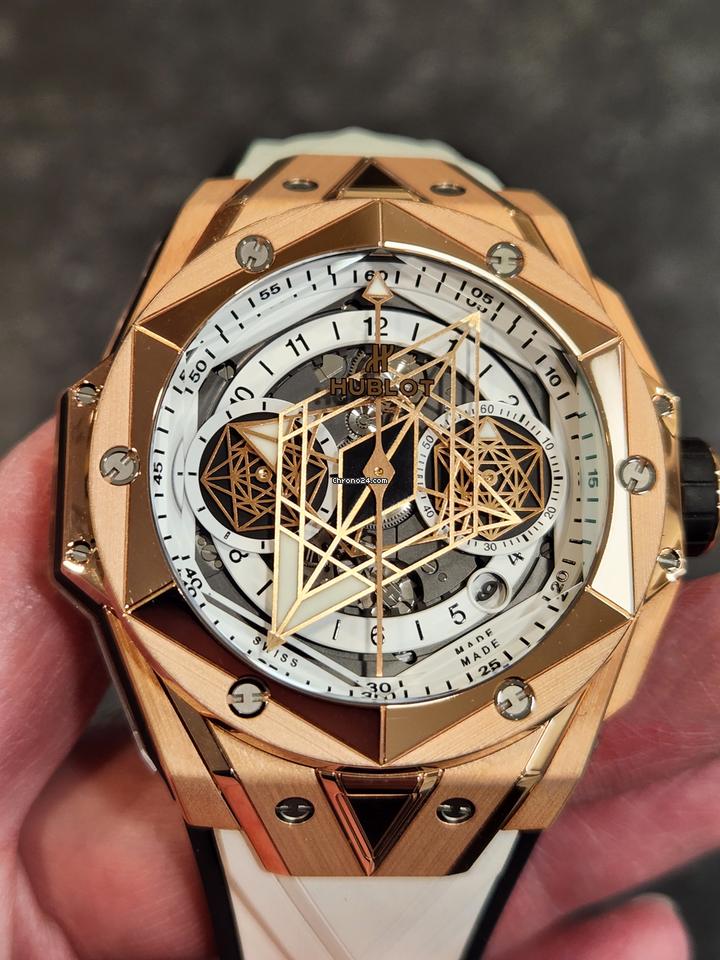 Hublot Big Bang Sang Bleu II King Gold White Watch 45mm Skeleton Dial, NEW UNWORN