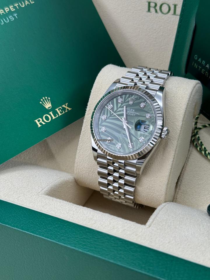 Rolex Datejust 36 NEW 2023 Green Palm Diamond Dial Stainless Steel Jubilee Bracelet Fluted Bezel 3 Rolex Datejust 36 NEW 2023 Green Palm Diamond Dial Stainless Steel Jubilee Bracelet Fluted Bezel