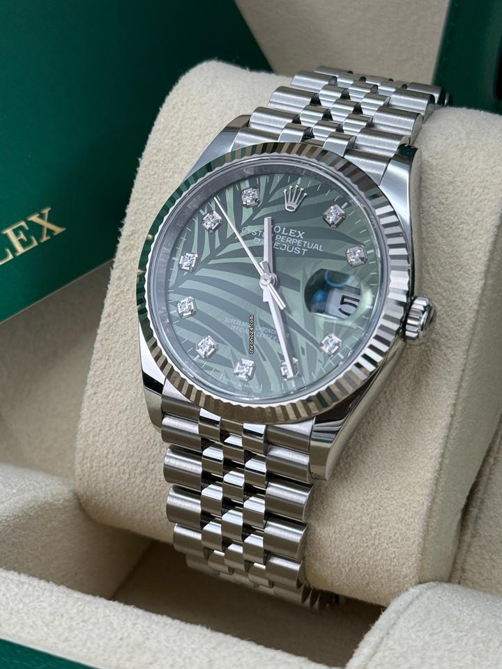 Rolex Datejust 36 NEW 2023 Green Palm Diamond Dial Stainless Steel Jubilee Bracelet Fluted Bezel 4 Rolex Datejust 36 NEW 2023 Green Palm Diamond Dial Stainless Steel Jubilee Bracelet Fluted Bezel