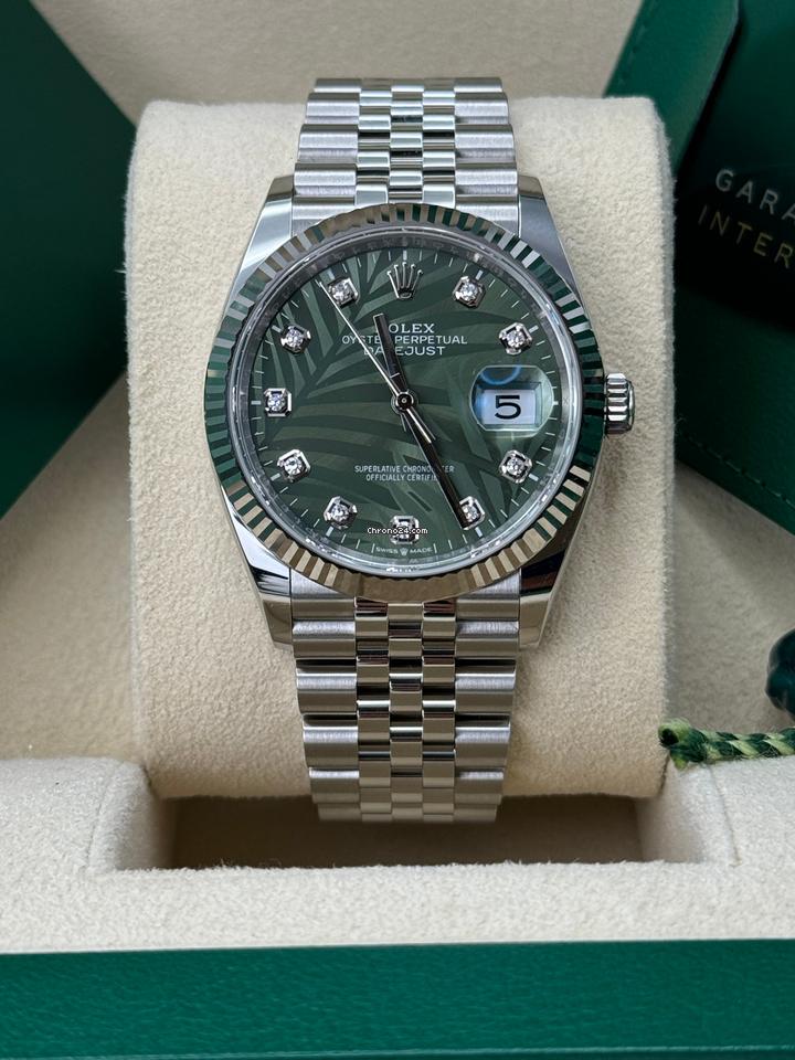 Rolex Datejust 36 NEW 2023 Green Palm Diamond Dial Stainless Steel Jubilee Bracelet Fluted Bezel 8 Rolex Datejust 36 NEW 2023 Green Palm Diamond Dial Stainless Steel Jubilee Bracelet Fluted Bezel