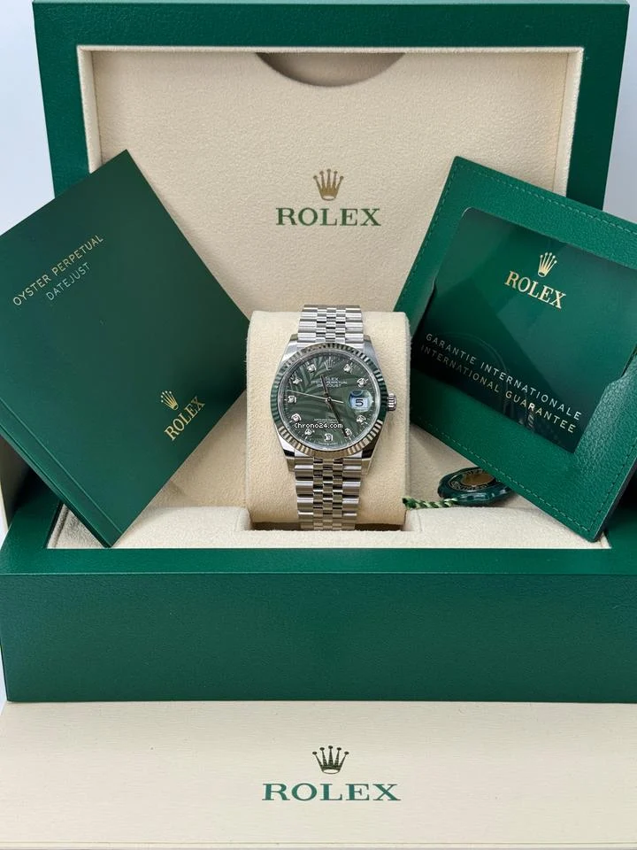 Rolex Datejust 36 NEW 2023 Green Palm Diamond Dial Stainless Steel Jubilee Bracelet Fluted Bezel 9 Rolex Datejust 36 NEW 2023 Green Palm Diamond Dial Stainless Steel Jubilee Bracelet Fluted Bezel