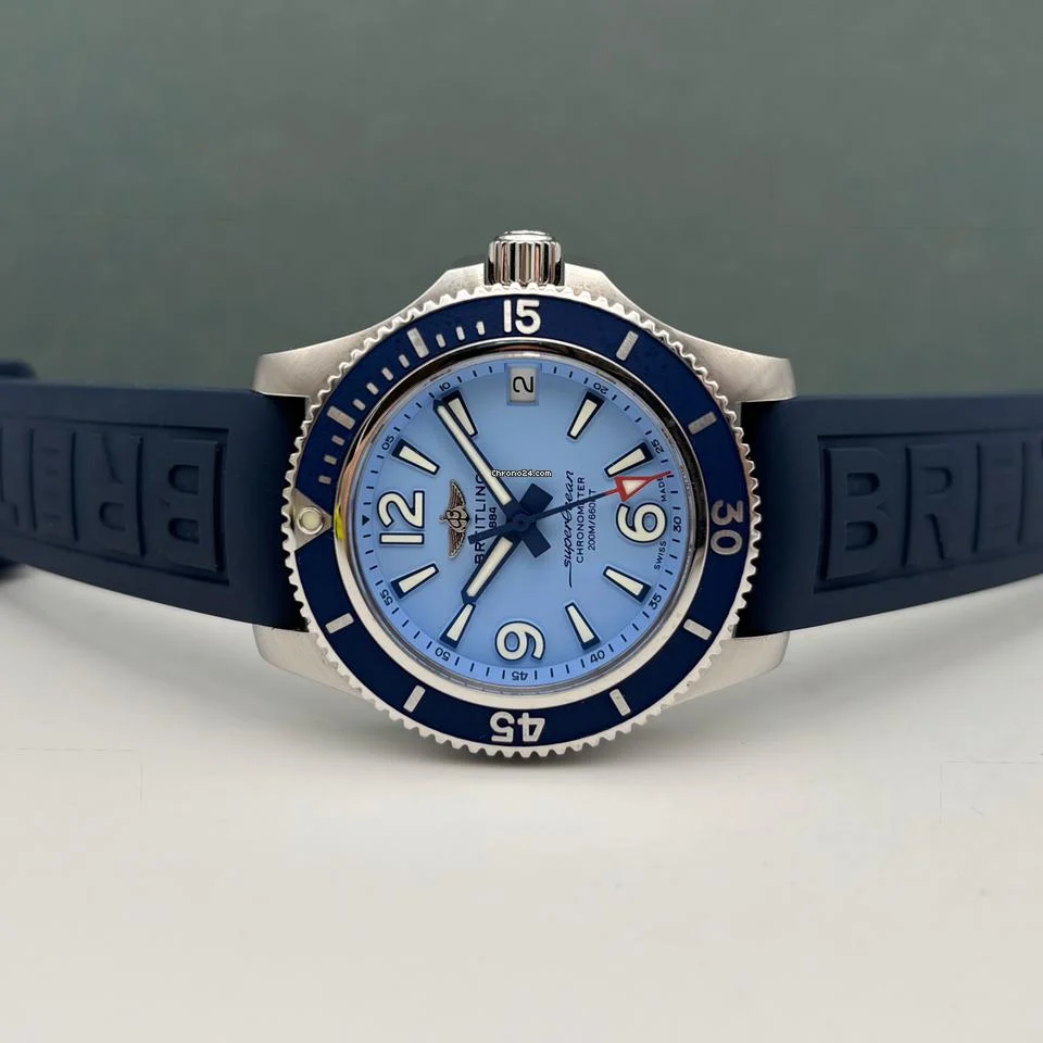 Breitling Superocean Automatic 36 A17316 36mm Baby Blue Dial Circa 2021 Preowned Full Set