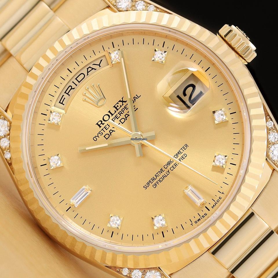 Rolex Paper Rolex Mens Day-date 18338 Factory Diamond 18k Yellow Gold President Watch