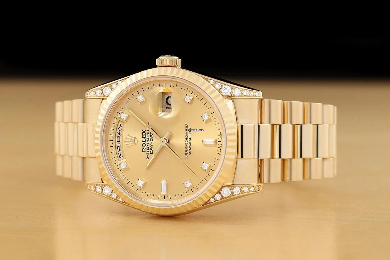Rolex Paper Rolex Mens Day-date 18338 Factory Diamond 18k Yellow Gold President Watch