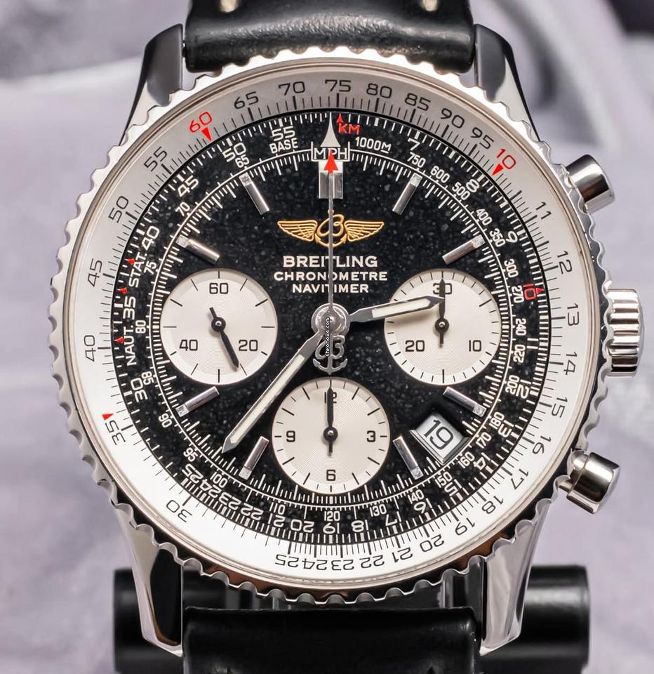 Breitling Navitimer 42 mm Black Dial SERVICED Leather Automatic Chronograph Pilot Aviation