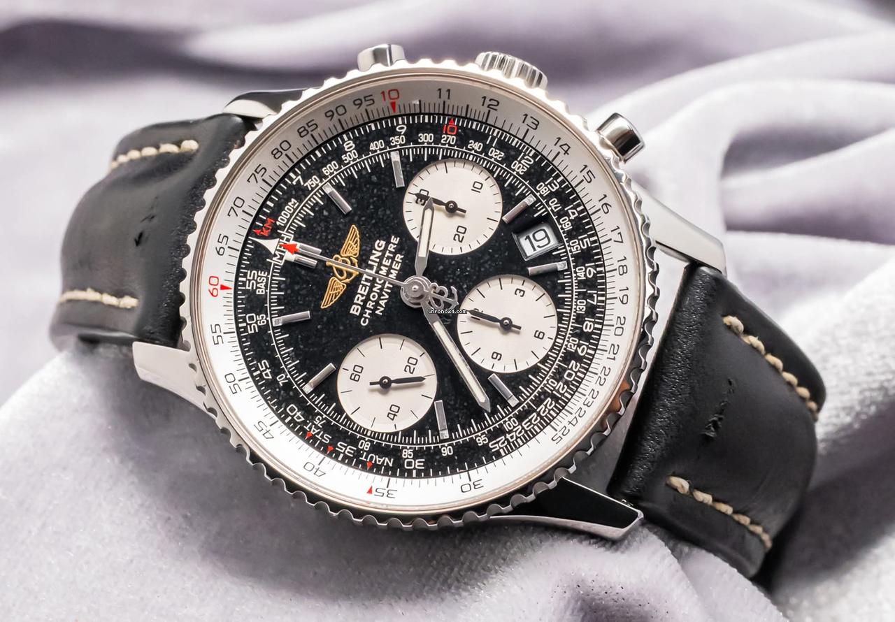 Breitling Navitimer 42 mm Black Dial SERVICED Leather Automatic Chronograph Pilot Aviation