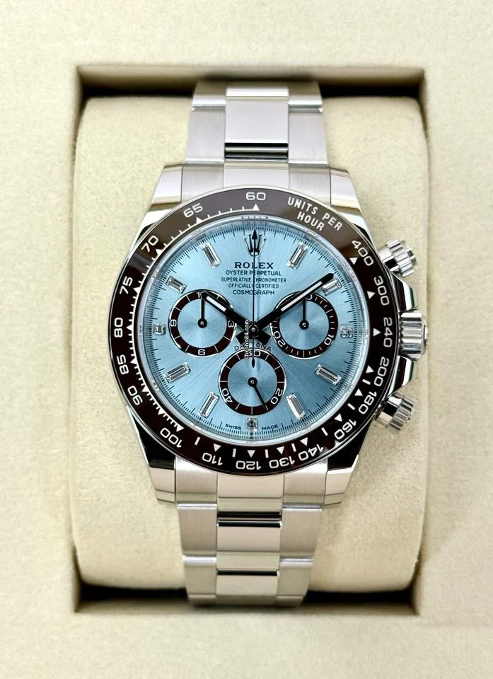 Rolex NEW 2025 Daytona 40mm 126506 Platinum Ice Blue Diamond Baguette Dial