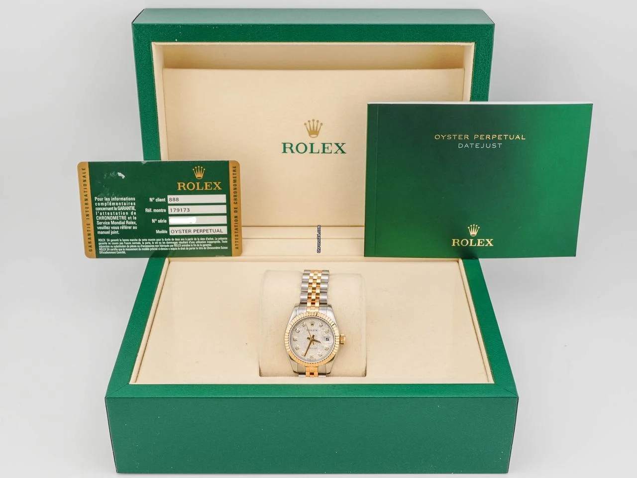 Rolex 179173 Lady-Datejust 26mm Jubilee Silver Diamond Dial Jubilee Bracelet Box and Papers 2008