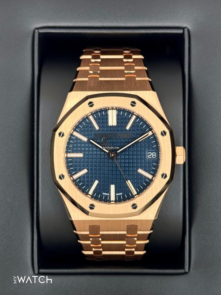 Audemars Piguet NEW 2025 Royal Oak 41mm 15510OR Pink Gold Blue Grande Tapisserie Dial