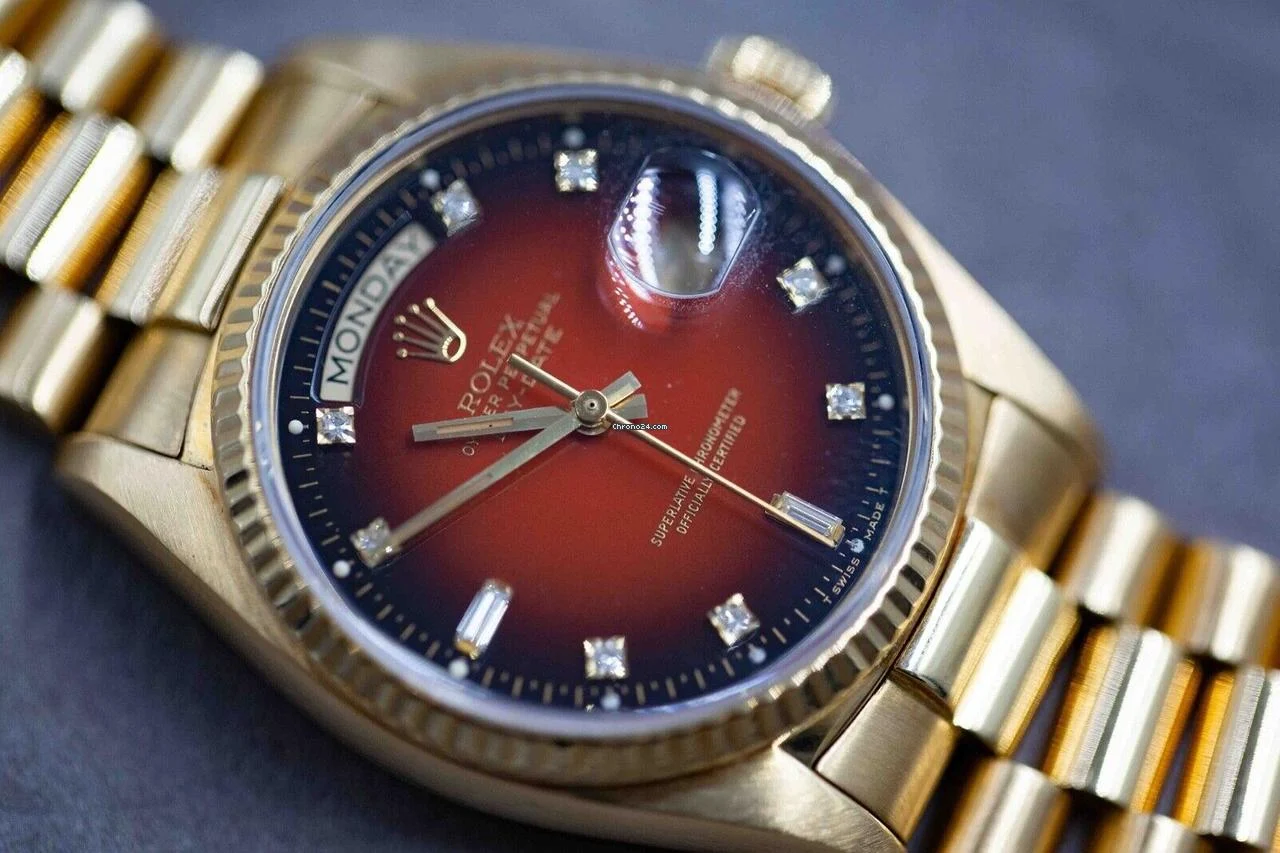 Rolex Day-Date 36 18038 Red Vignette Diamond Dial 18K 36mm