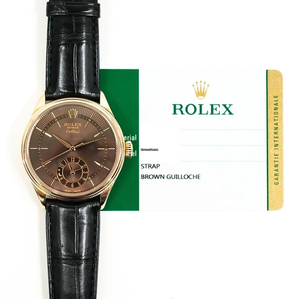 Rolex Cellini Dual Time Rose Gold Brown Dial 50525