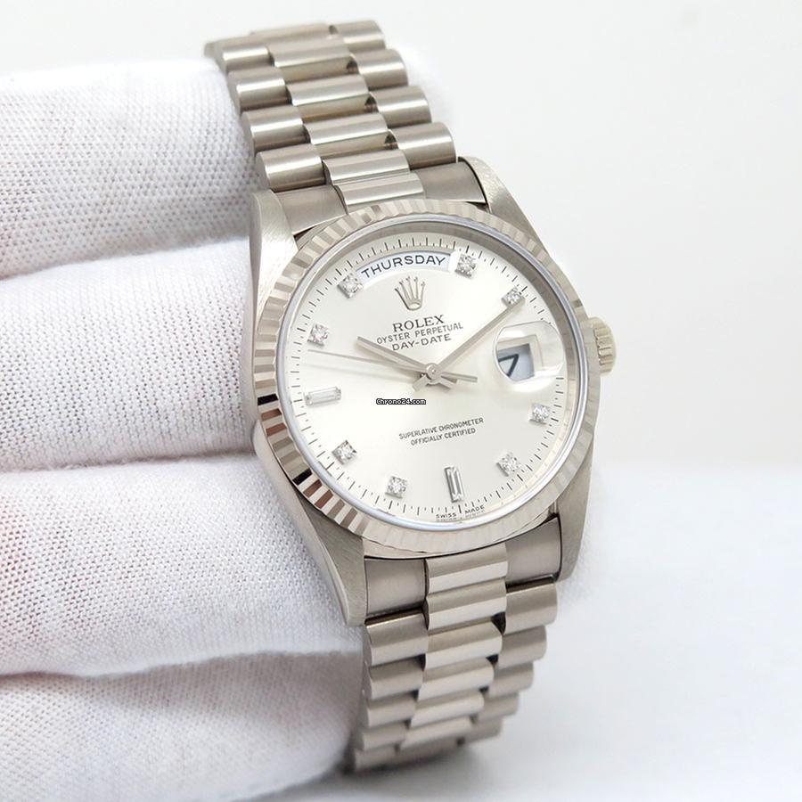 Rolex 18239 Day Date 18K White Gold with Silver Diamond Dial