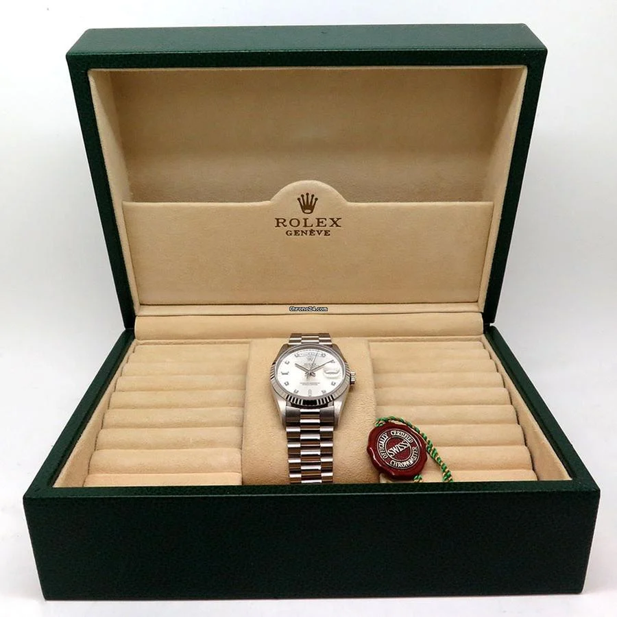 Rolex 18239 Day Date 18K White Gold with Silver Diamond Dial