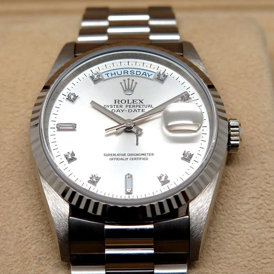 Rolex 18239 Day Date 18K White Gold with Silver Diamond Dial 3 Rolex 18239 Day Date 18K White Gold with Silver Diamond Dial