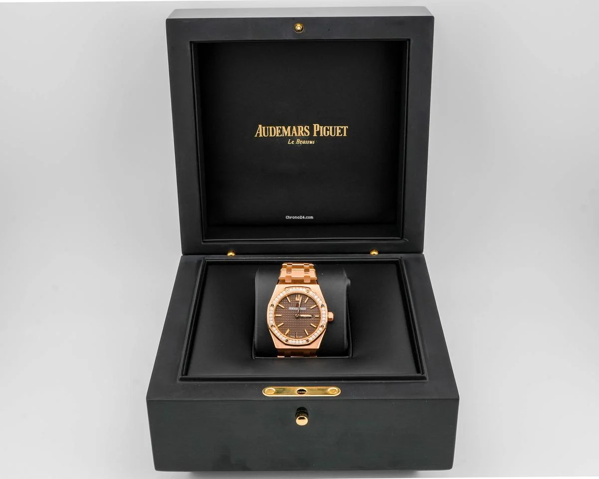 Audemars Piguet 67651OR.ZZ.D080CA.01 Royal Oak 33 mm 18K Rose Gold Diamond Bezel Brown Dial Box 2016