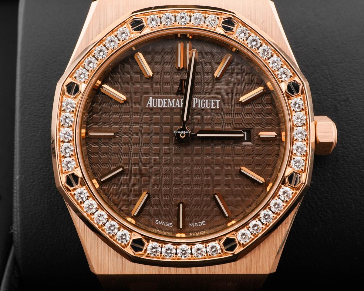 Audemars Piguet 67651OR.ZZ.D080CA.01 Royal Oak 33 mm 18K Rose Gold Diamond Bezel Brown Dial Box 2016