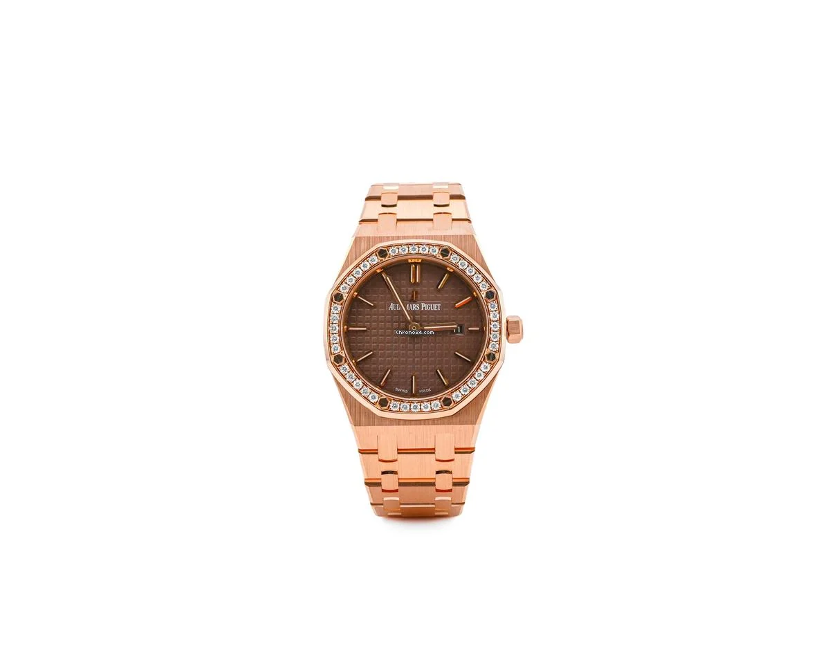 Audemars Piguet 67651OR.ZZ.D080CA.01 Royal Oak 33 mm 18K Rose Gold Diamond Bezel Brown Dial Box 2016