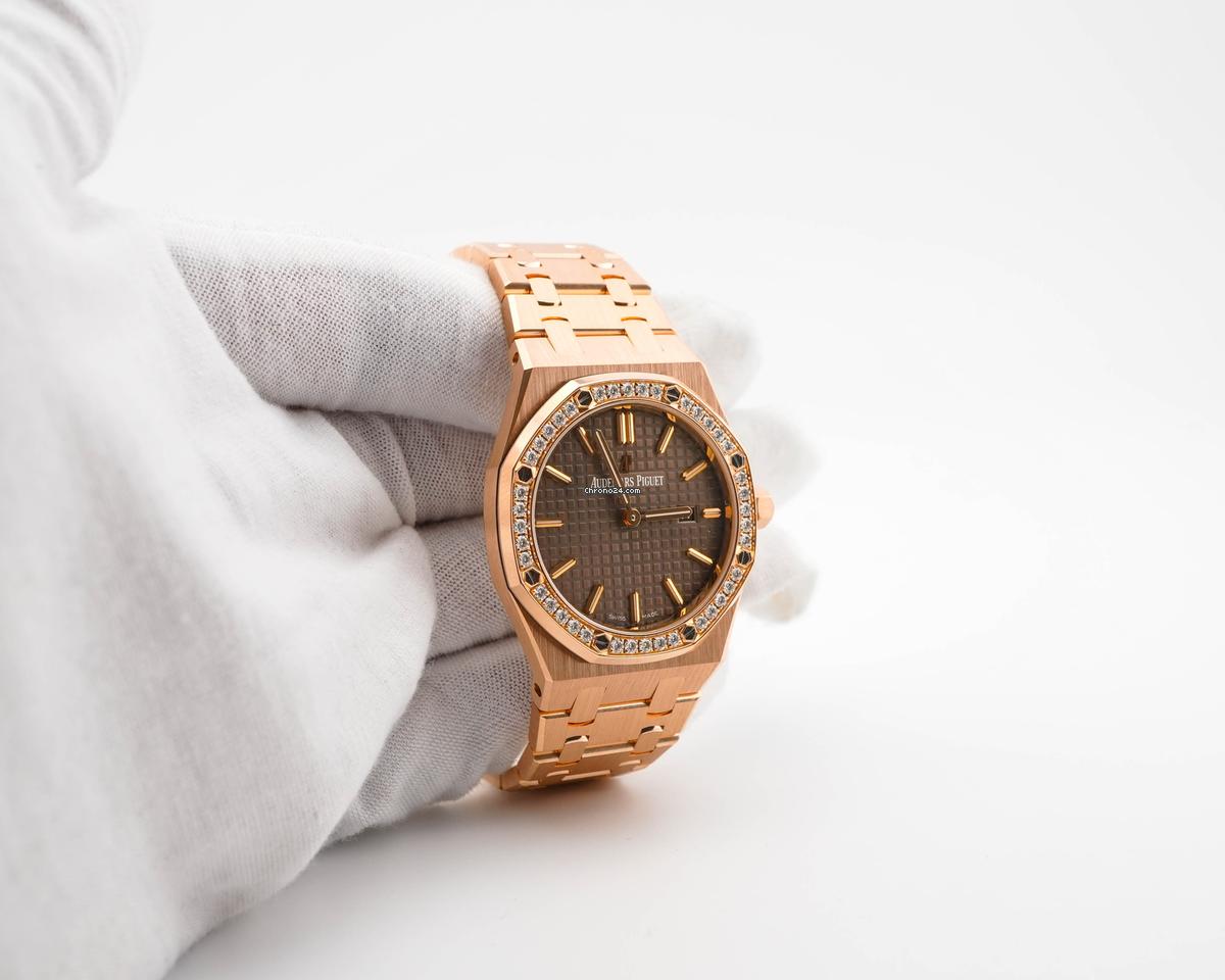 Audemars Piguet 67651OR.ZZ.D080CA.01 Royal Oak 33 mm 18K Rose Gold Diamond Bezel Brown Dial Box 2016