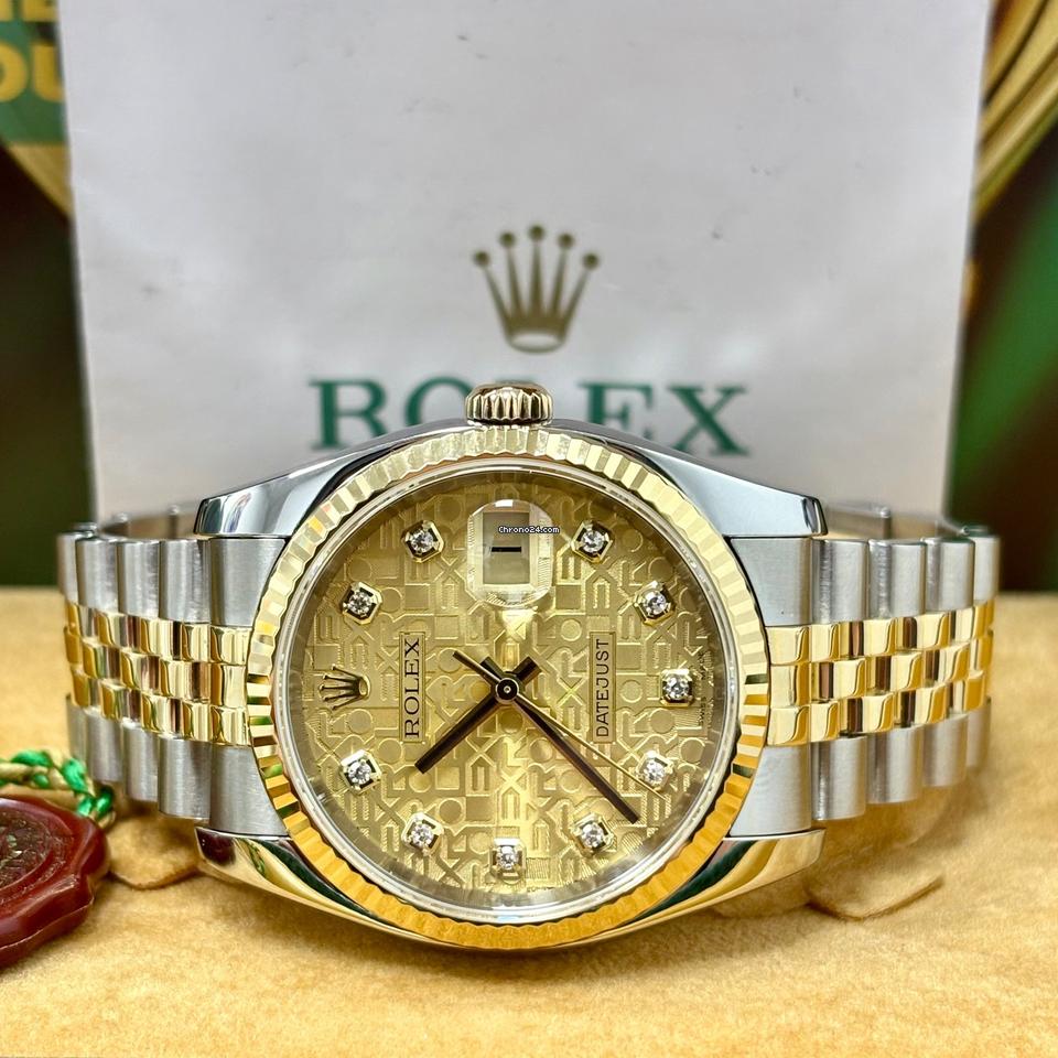 Rolex Datejust 36 116233 36MM Gold Diamond Dial Jubilee Band Box + Papers