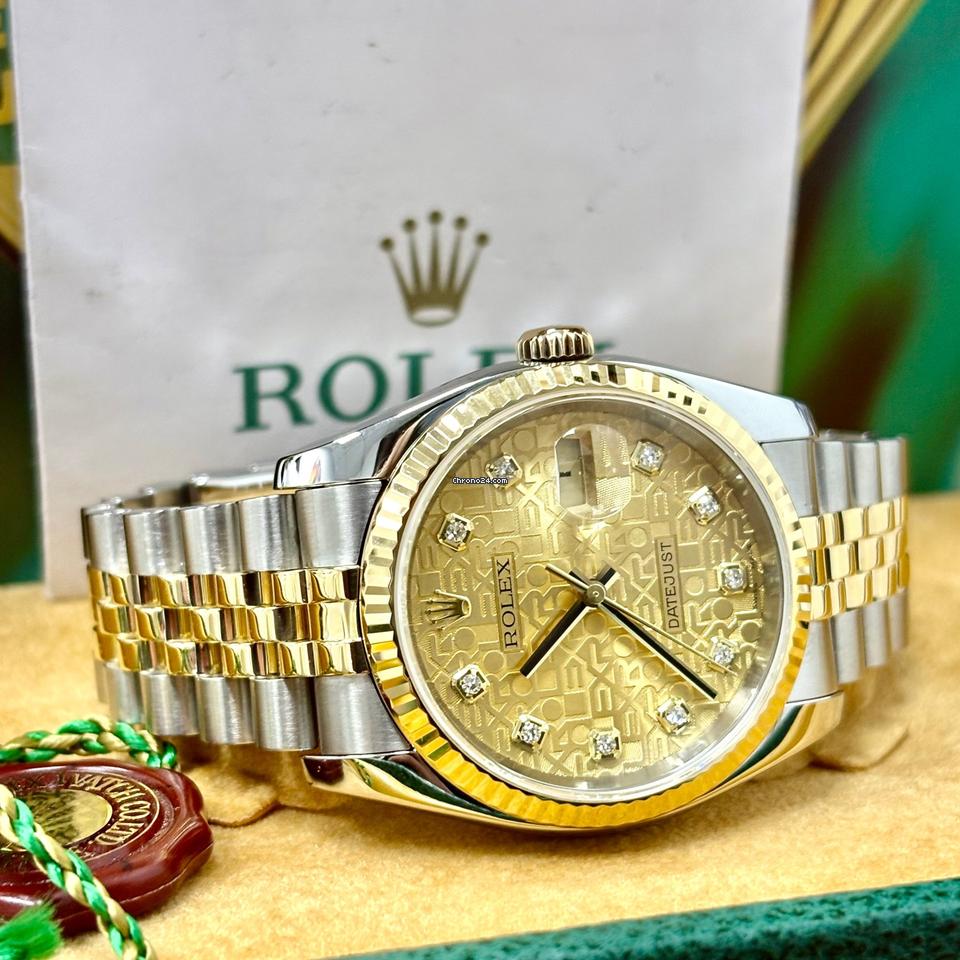 Rolex Datejust 36 116233 36MM Gold Diamond Dial Jubilee Band Box + Papers