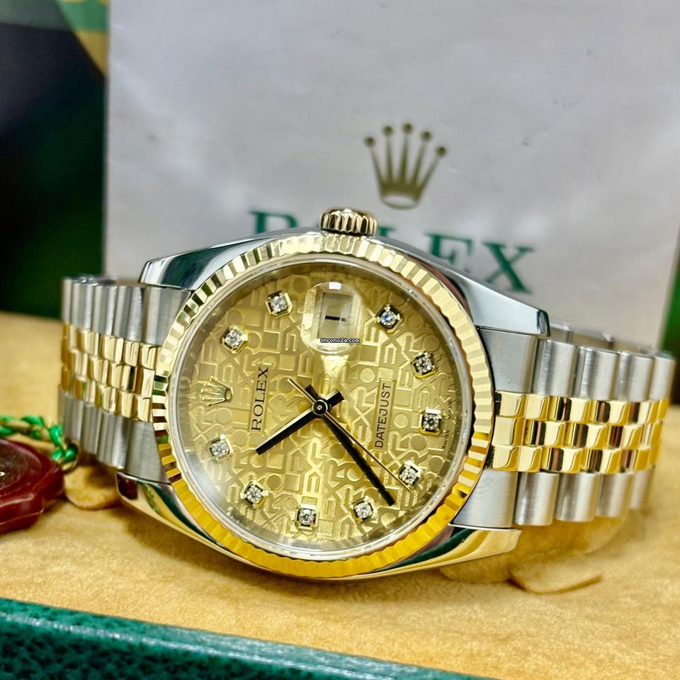 Rolex Datejust 36 116233 36MM Gold Diamond Dial Jubilee Band Box + Papers