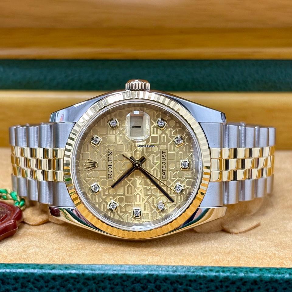 Rolex Datejust 36 116233 36MM Gold Diamond Dial Jubilee Band Box + Papers