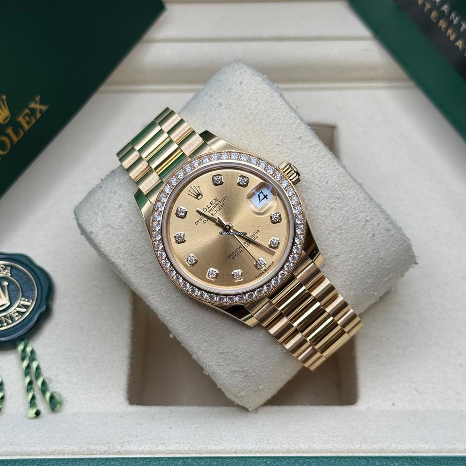 Rolex Datejust 31 Champagne Diamond Dial Yellow Gold Diamond Bezel President Bracelet