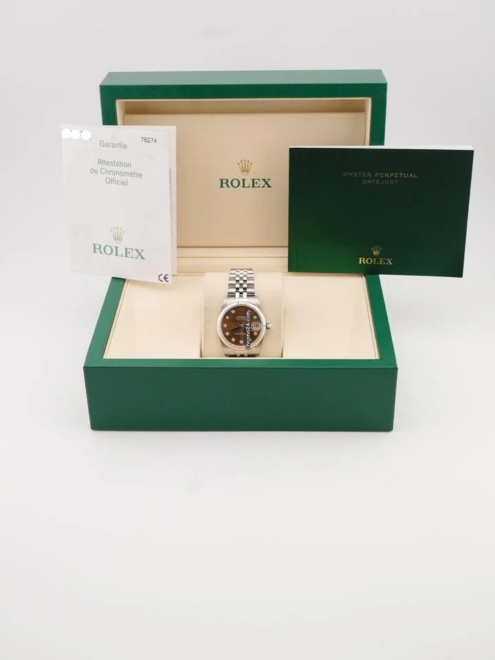 Rolex 178274 Datejust 31 mm Fluted Bezel Brown Diamond Dial Jubilee Bracelet Complete Set 2005