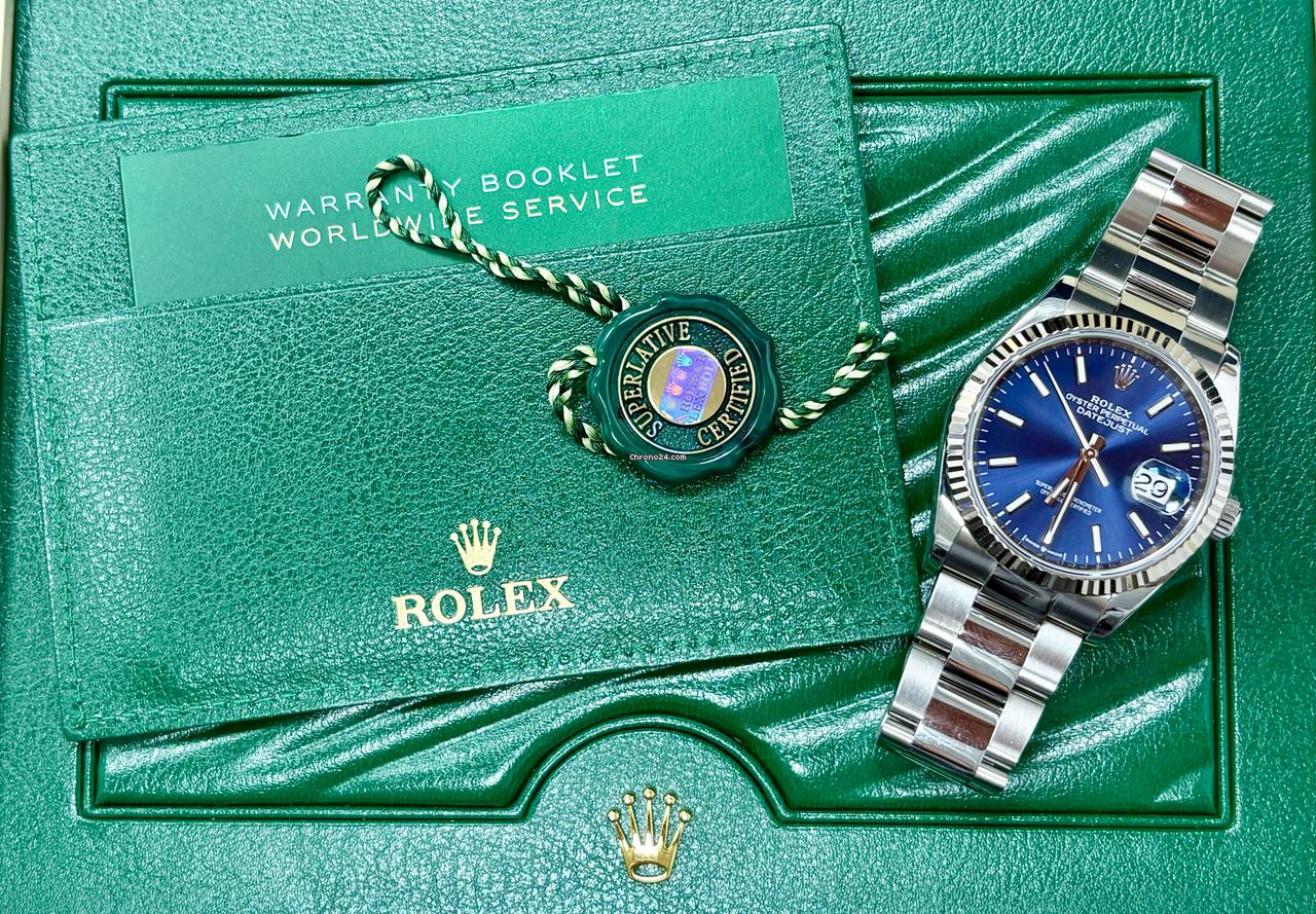 Rolex Datejust 36 126234 Blue Dial Fluted Gold Bezel + Box