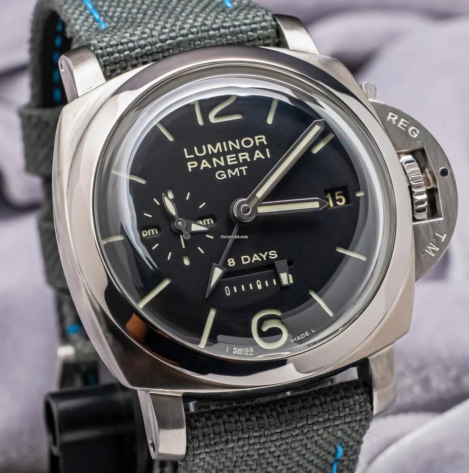 Panerai 233 Luminor 8 Days GMT $12K MSRP Box SERVICED Black Dial PAM233 PAM 0023