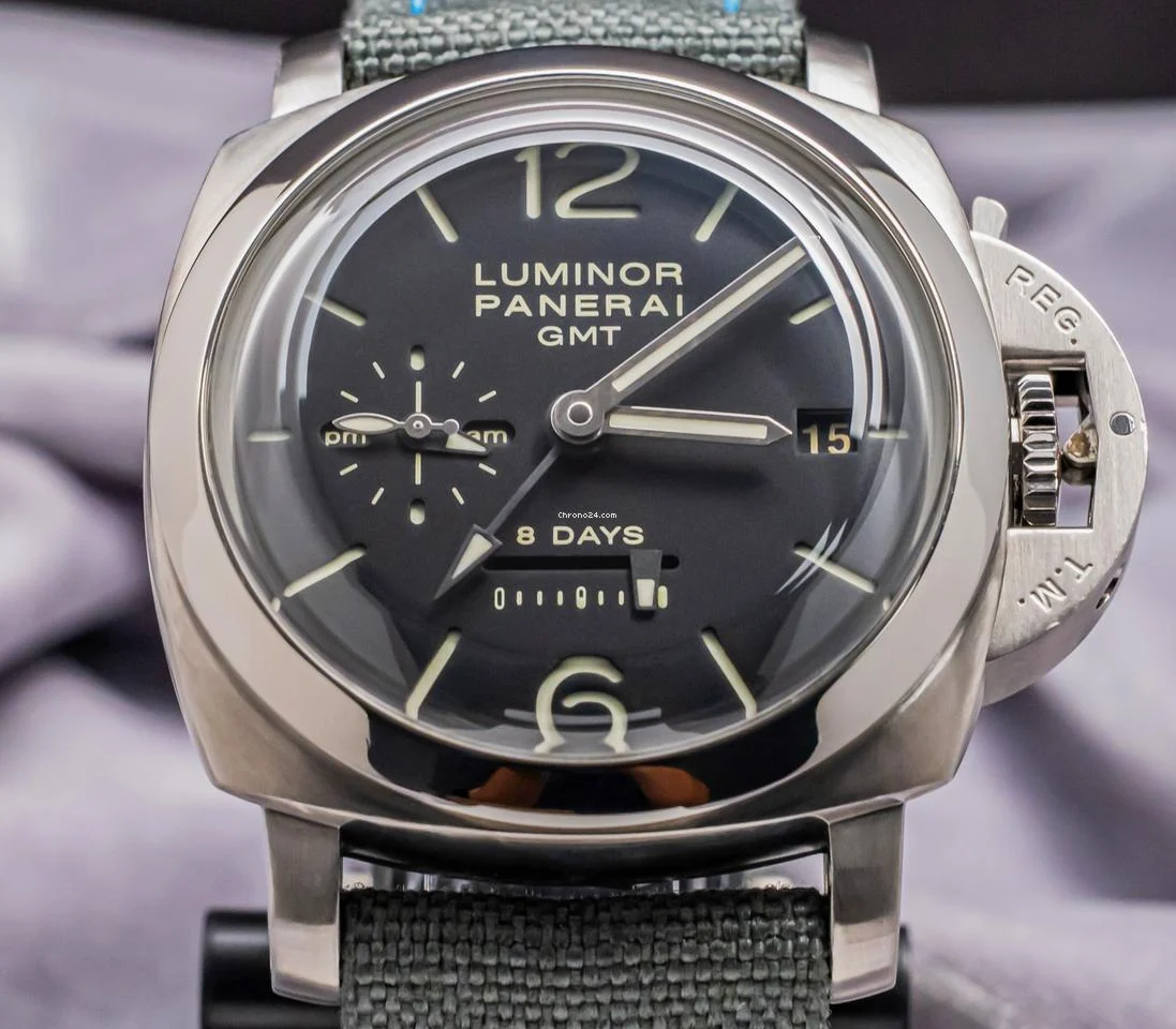 Panerai 233 Luminor 8 Days GMT $12K MSRP Box SERVICED Black Dial PAM233 PAM 0023