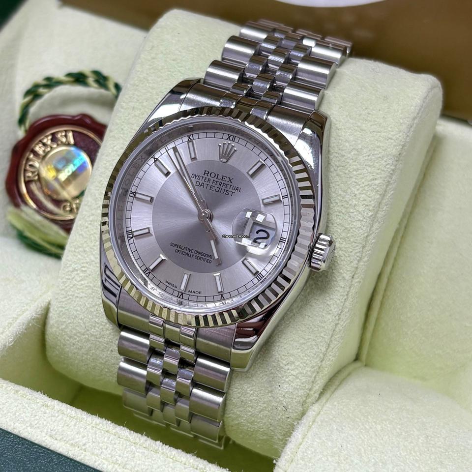 Rolex Datejust 36 116234 Silver Dial, Jubilee Band, Fluted Bezel+ Box